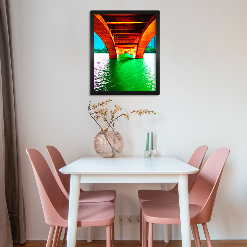 Lamar Street Bridge, Austin Texas - reproduction de photo sur toile, H 20 po x l 16 po x P 0,75 po, Toile encadrée noire