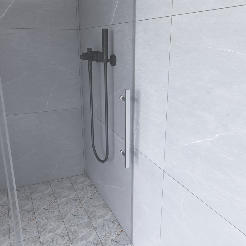 76" Frameless Clear Glass Sliding Shower Door with Brushed Nickel Hardware