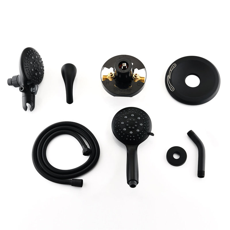Pomme de douche classique en laiton noir mat avec douchette - 6 modes de jet, débit de 1,8 gal / min, fixation murale, boyau d'arrosage réglable de 59 po, massage sous la pluie, modes d'économie de laiton élevé, modes, facile à utiliser