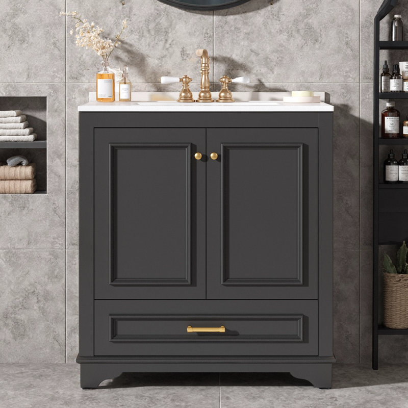 Meuble-lavabo 30 po avec lavabo en céramique, Noir