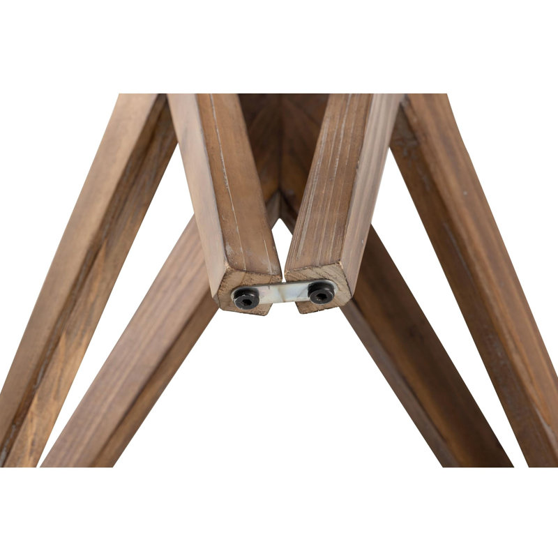Table d'appoint ronde de 23,25 po de hauteur avec pieds en bois massif, Blanc + brun
