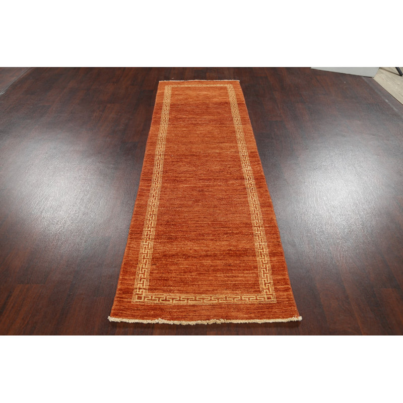 Tapis orange noué à la main de conception unique 2 pi 8 po x 8 pi 11 po