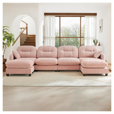 Canapé modulaire rose en U modulaire en forme de U avec repose-pieds, canapé doux en chenille touffeté