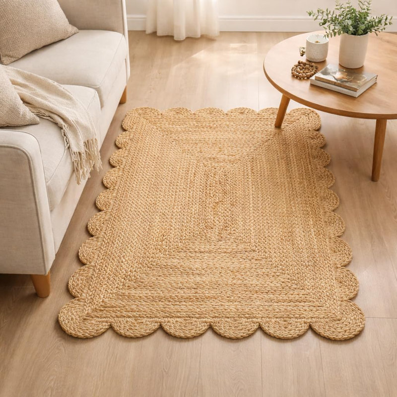 Tapis tressé en jute Savi Home, bordure festonnée, naturel, Rectangle 24 " x 36 "