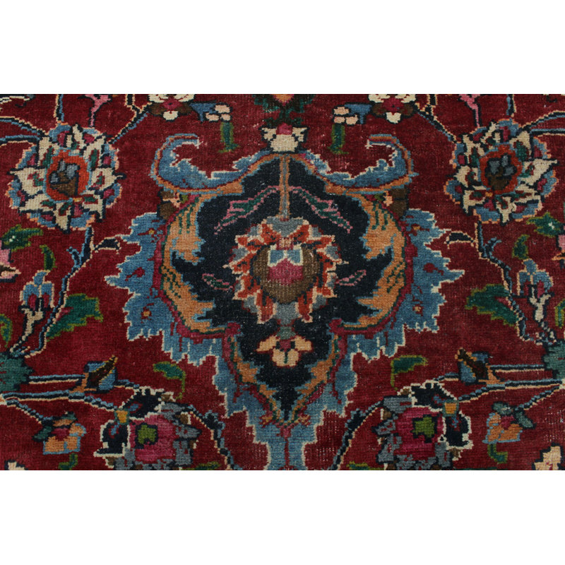 Tapis de zone en laine 9 pi 9 po x 13 pi à main one-of-kind noué la bourgogne Raekwon