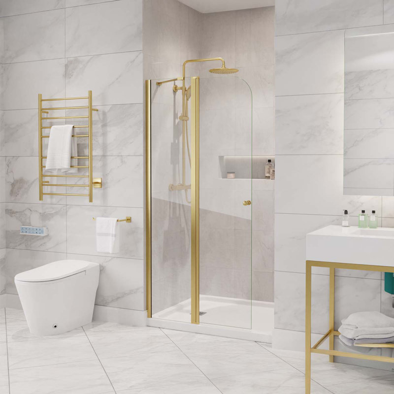 Porte de douche sans cadre l 33,3 po x H 72 po Anzzi, Transparent / Doré