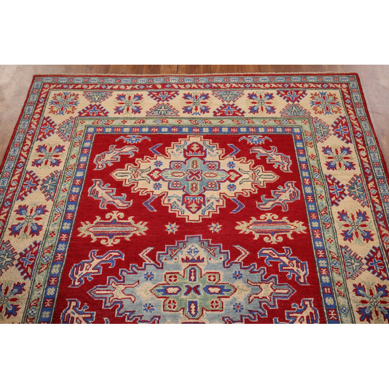 Tapis oriental géométrique rouge Kazak 5