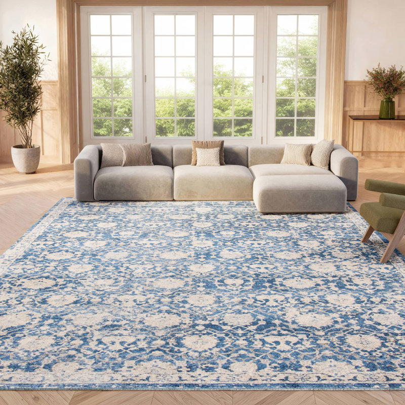 Tapis oriental bleu marine / crème Fifi, Rectangle 8 pi x 10 pi