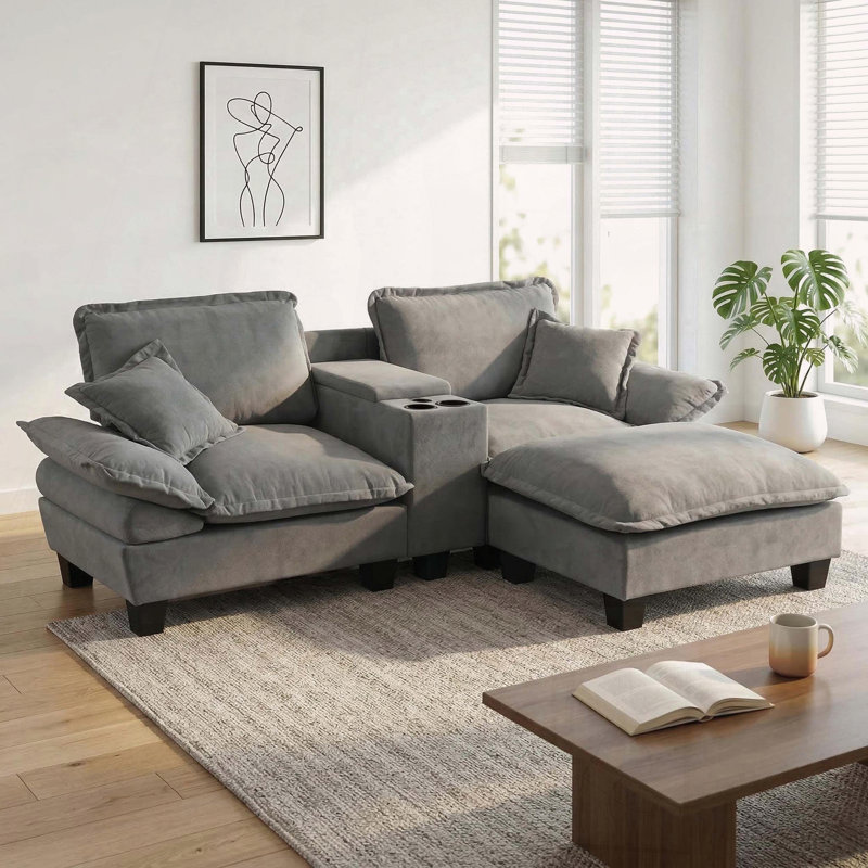 Canapé modulaire avec repose-pieds, porte-gobelets, rangement, USB, chenille, conception de voilier, Gris