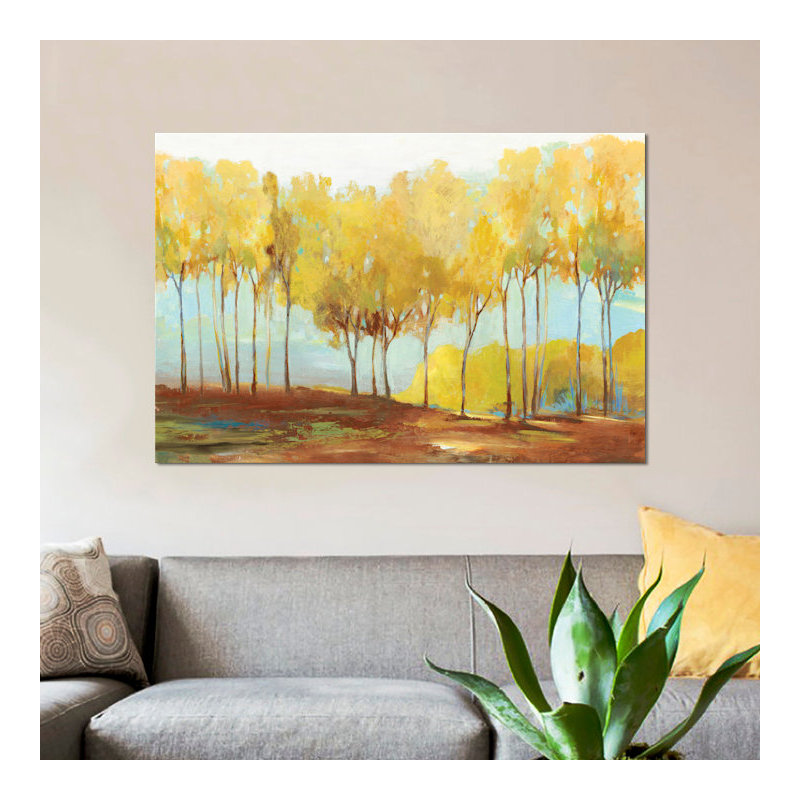 «Yellow Trees», reproduction sur toile, H 18 po x l 26 po x P 1,5 po, Toile encadrée noire, Pas de tapis