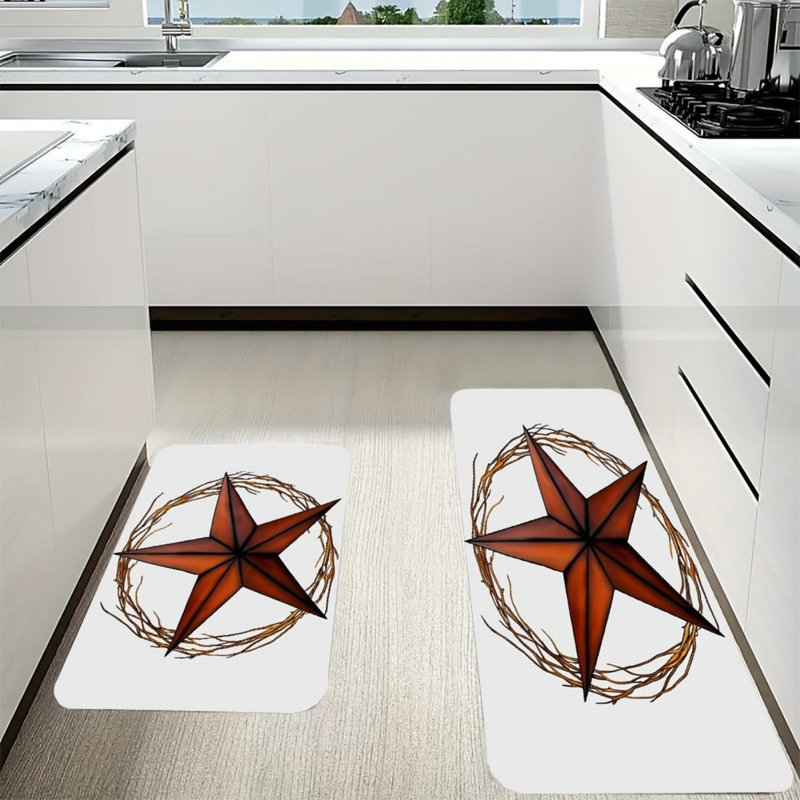 Ensemble de 2 tapis de cuisine Brown Rustic Star