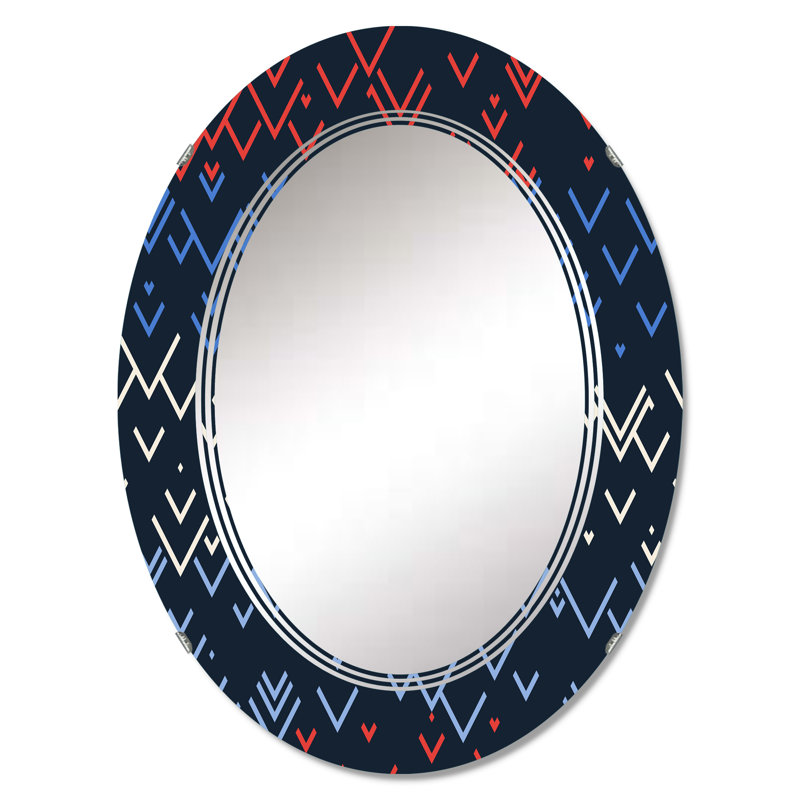 Miroir mural bleu à motif géométrique triangulaire II, 30 po x 20 po