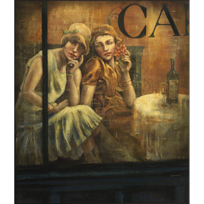 «Waiting (Café Scene)» par Claudette, peinture sur toile tendue