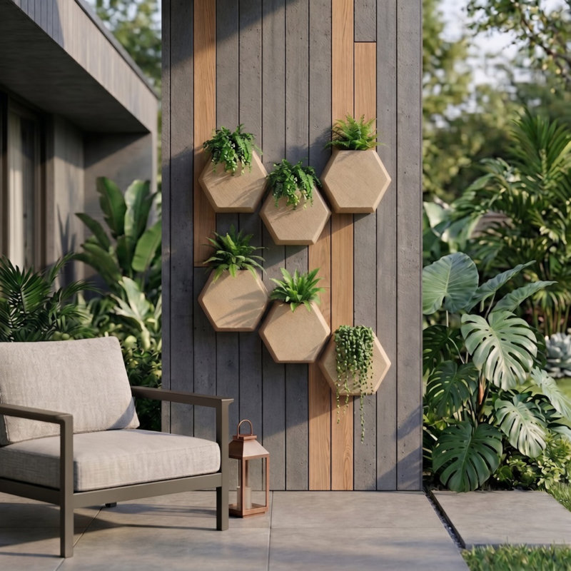 Inett Polyethylene Wall Planter Set, Taupe, 2