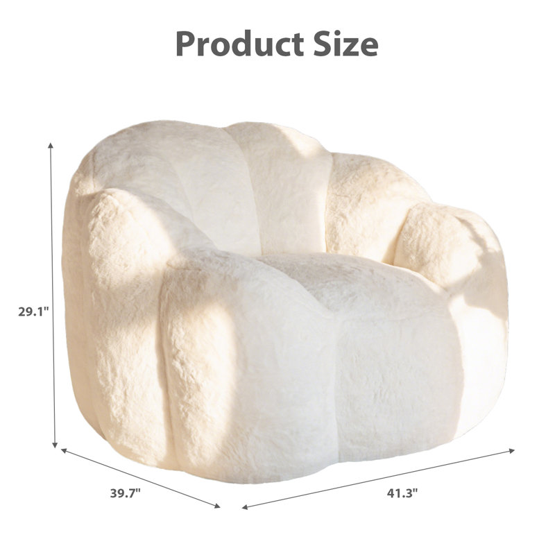 Floral Shaped Bean Bag Chair, Beige Faux Fur , Single