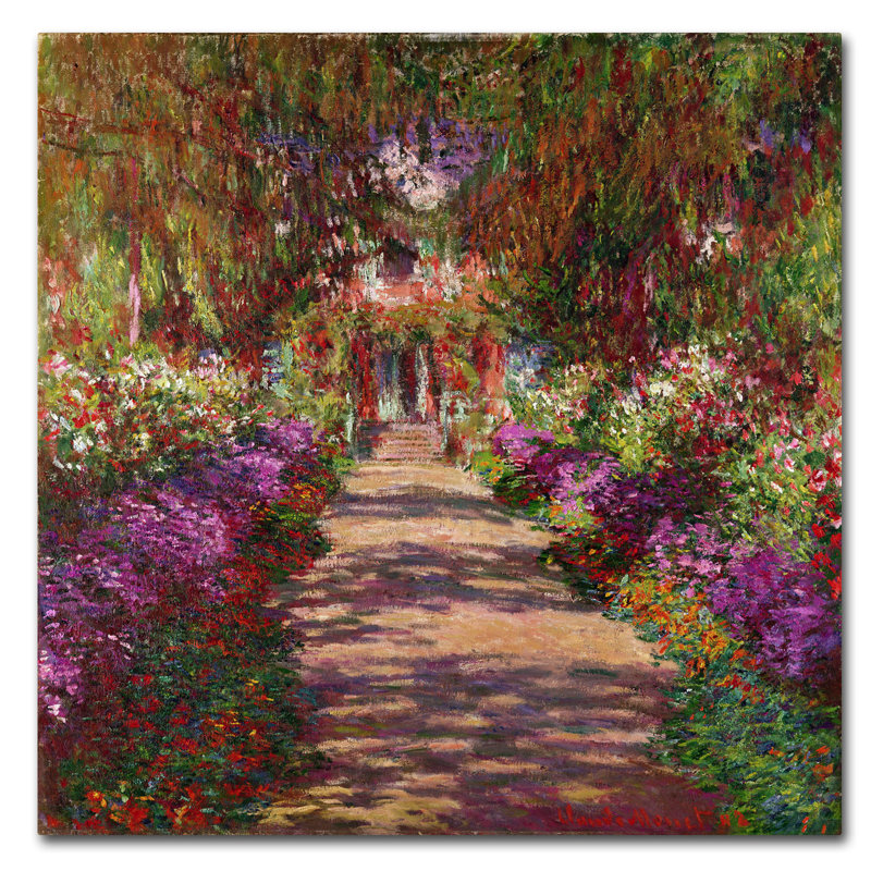 Art mural sur toile tendue - "Mon chemin dans le jardin de Monet" par Claude Monet pour décoration de salon, de chambre à coucher ou de bureau - 14 x 14