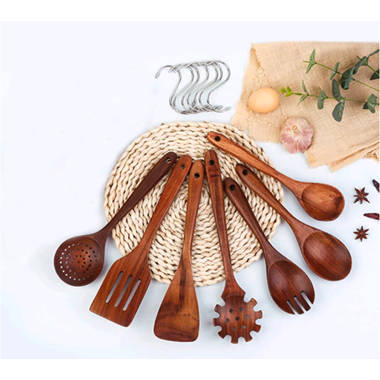 NAYAHOSE Wooden Spoons for Cooking, 4 Pcs Wooden Natural Teak Wood Spatulas  Spoon, Nonstick Kitchen Utensil Set