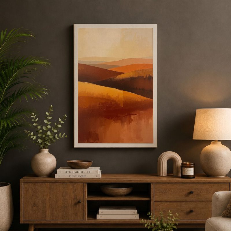 Desert Landscape Boho - Wrapped Canvas, 30x20 - 76.2 x 50.8 cm, Taupe Border