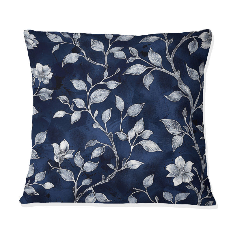 Bleu marine et argent Country Chic Blooms - Coussin Farmhouse, Carrée, 16" x 16"
