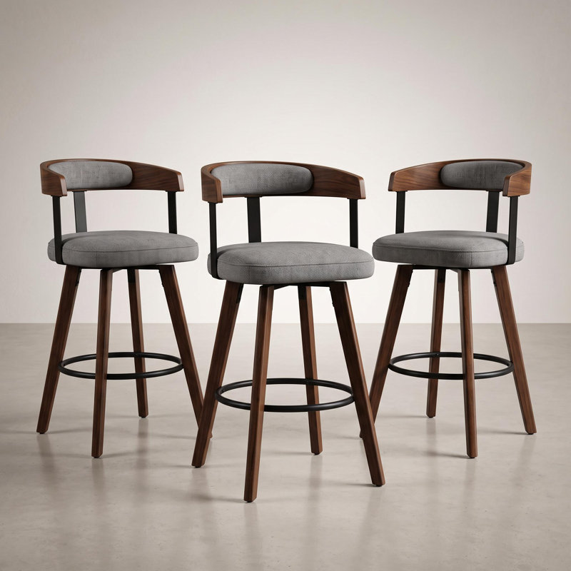 Ensemble de tabourets de bar, chaises de bar rembourrées en chenille d'hévéa massif avec dossier et repose-pieds pour îlot de cuisine, bar pour la maison