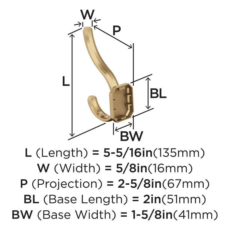 Granlyn Transitional Double Prong Decorative Wall Hook, Champagne Bronze