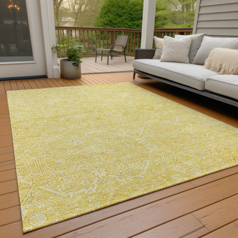 Gold Rectangular Machine Washable Synthetic Rug 2'6" x 3'10"