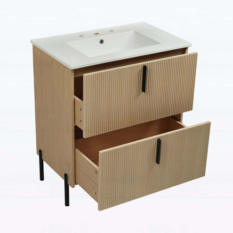 Meuble-lavabo 30 po avec lavabo en céramique, Naturel/noir
