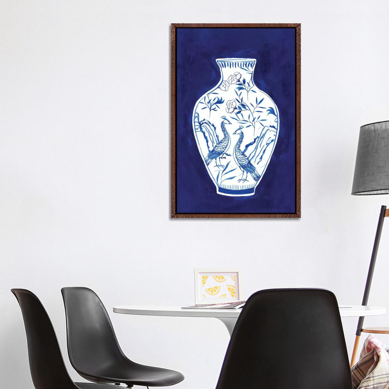 Indigo Porcelain Vase II by Isabelle Z - Print on Canvas, Classic Brown Wood Framed, 101.6 cm H x 66.04 cm W