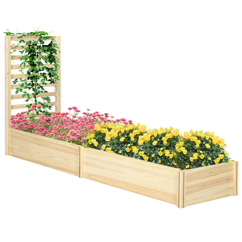 Ensemble de boîte à fleurs en bois à treillis à 2 compartiments Outsunny - Ton naturel