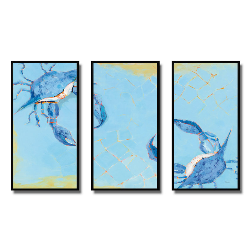 Bataille de crabe bleu côtier - ensemble d'art mural sur toile encadré nautique et côtier, H 20 po x l 36 po