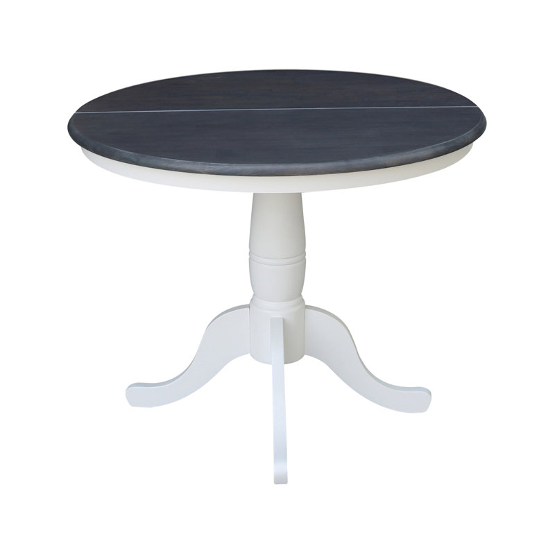 Ingbert Extendable Solid Wood Pedestal Dining Table, Heather Gray/White