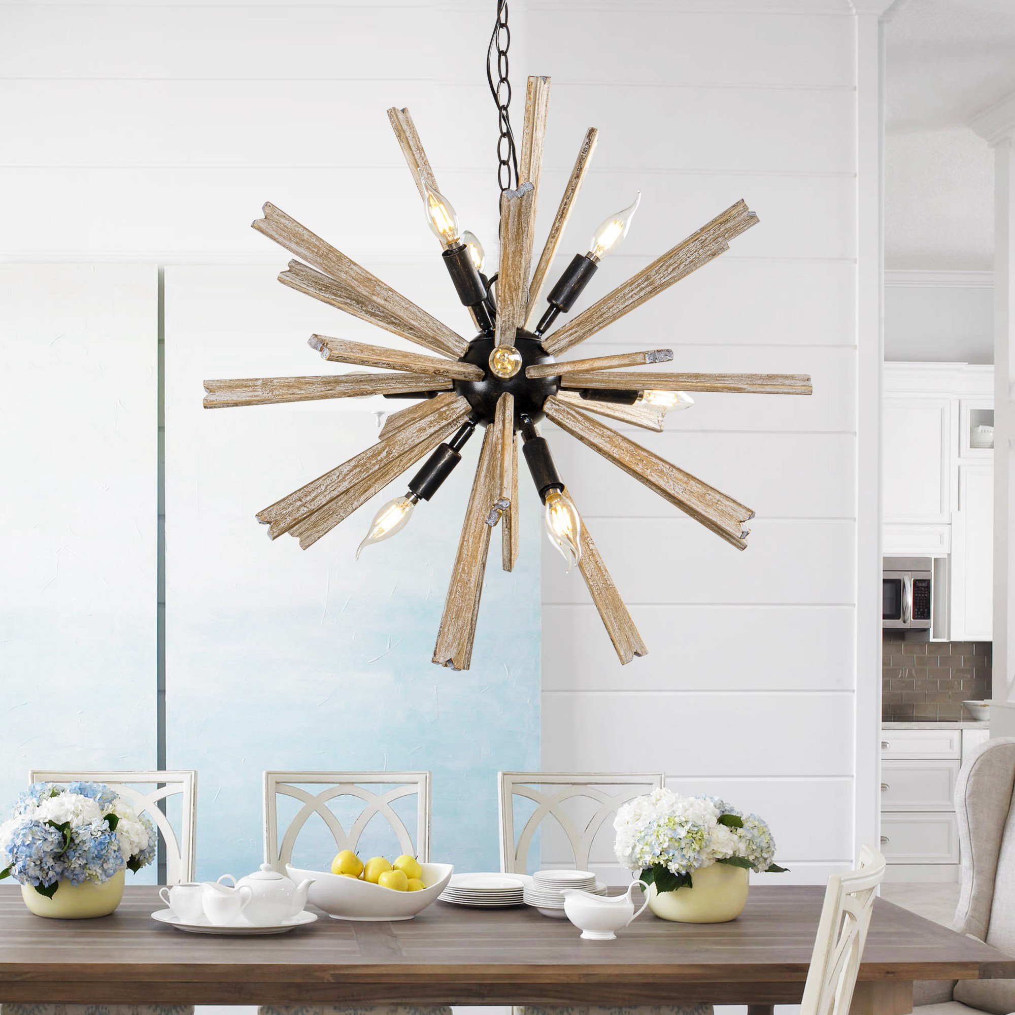 Natural wood online chandelier