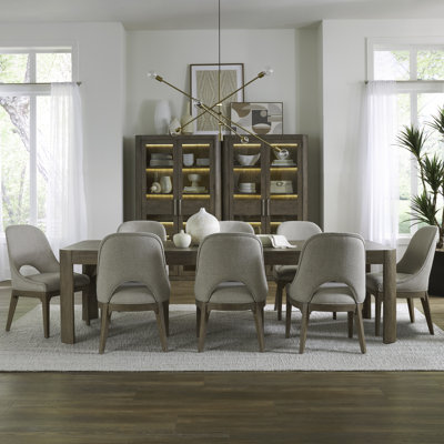 Shaly 8 Person Rectangular Dining Table Set w/ Upholstered Chairs