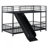 Twin Over Twin Size Metal Bunk Bed With Slide And Guardrails, Black