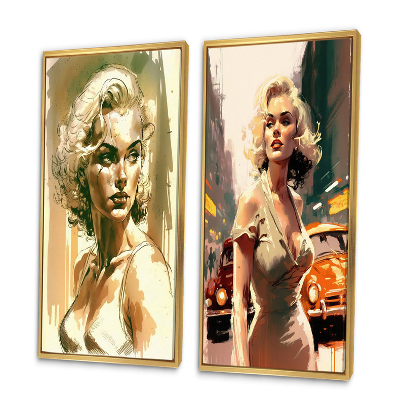 «Hollywood Bombsell», 2 pièces sur toile, H 40 po x l 40 po, Encadrement doré