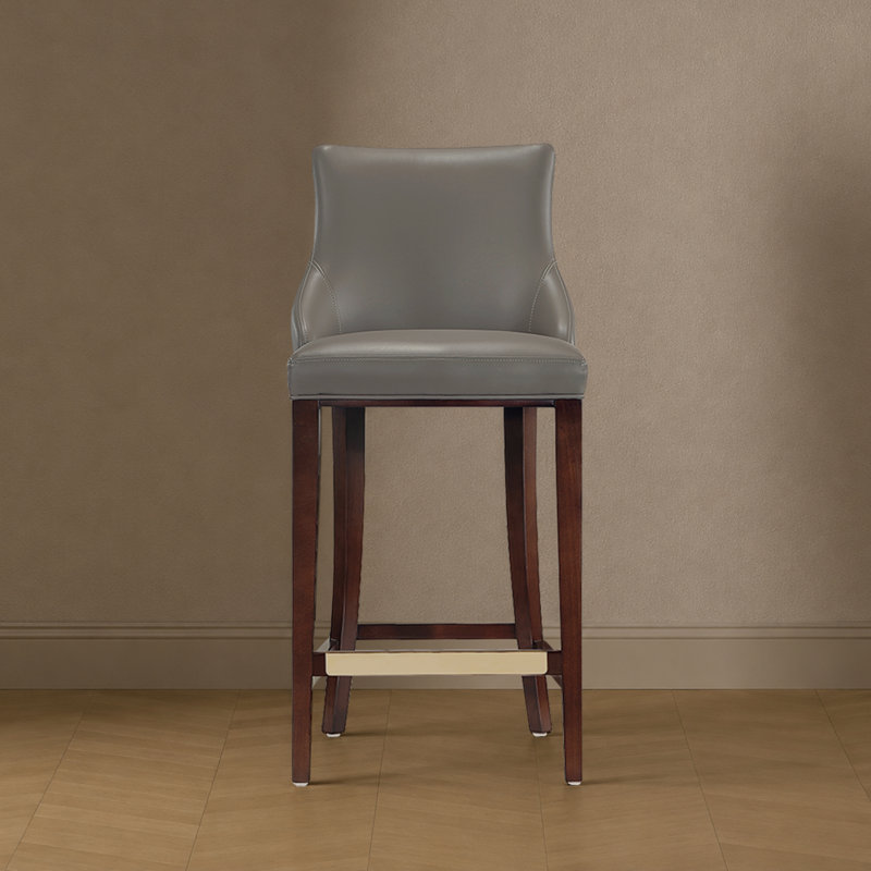 Shubert Modern Vegan Leather Upholstered Beech Wood Bar Stool in Dark Taupe, Bar Stool (29.13" Seat Height), Dark Taupe