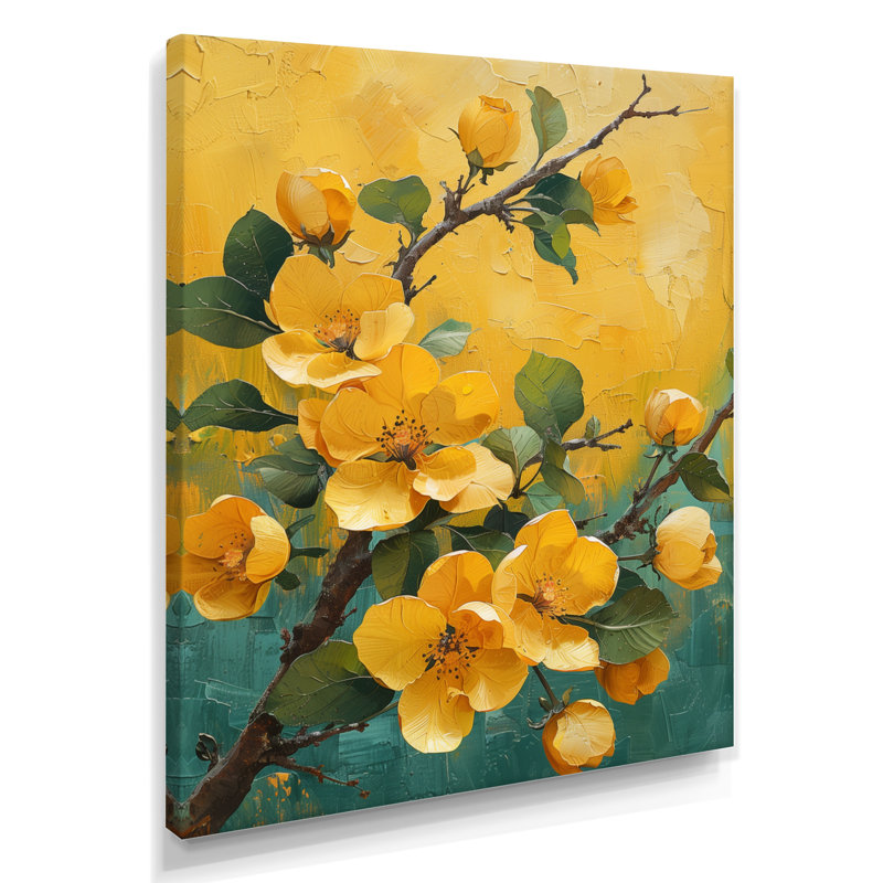  «Yellow Apple Blossom Blooming Garden - Décoration murale fleur de pommier, Toile tendue, H 44 po x l 34 po x P 1,5 po