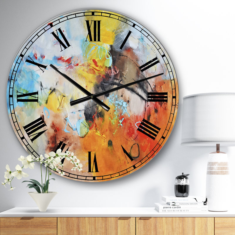 Horloge murale moderne bleue et jaune Spatters II, Surdimensionné