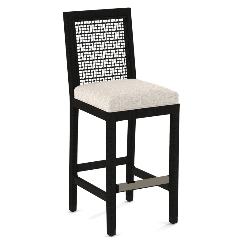 Pine Isle Bar Stool, Sunbrella Beige Pinstripe; 6205-74, Black