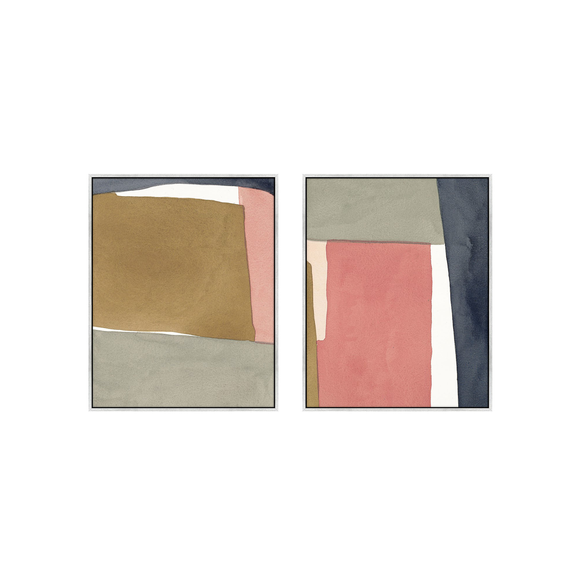 Natual Pink Set Of 2 by Julia Balfour, 25" H x 20" W x 1.4" D, Silver, White Framed Canvas