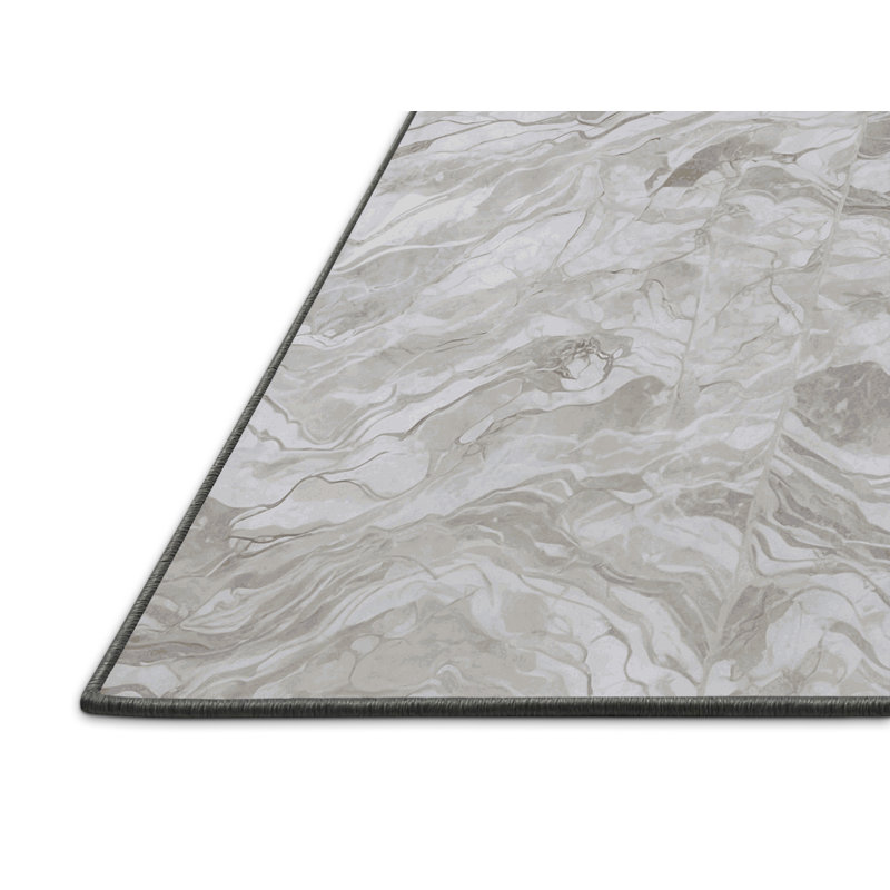 Tapis gris soyeux et moelleux, Rond 5 pi