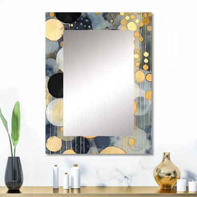 Pastel abstrait avec taches bleues noires et dorées - miroir mural décoratif géométrique, grand miroir moderne, art en métal imprimé