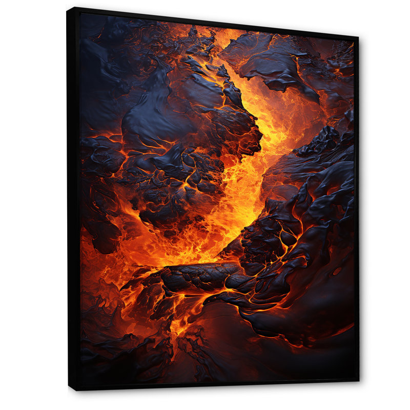Volcan Éternelle lave sur toile, Cadre flottant noir, H 32 po x l 24 po x P 1 po