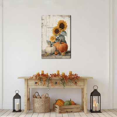 Art mural rétro 24 po x 32 po, citrouille et tournesols