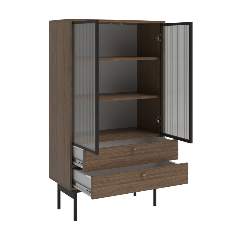 Alyssya 85 cm W Display Cabinet, Natural Walnut