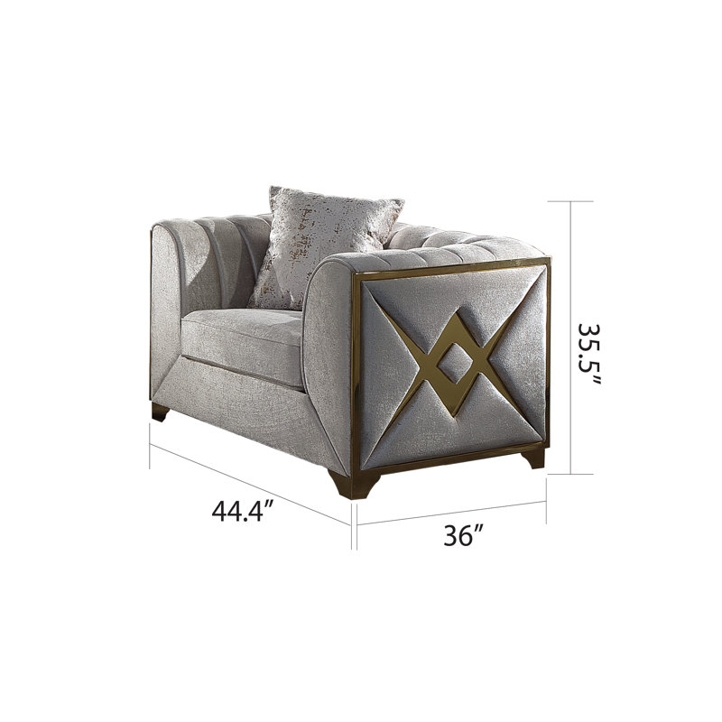 Arron 3 - Piece Velvet Living Room Set, Cream Velvet