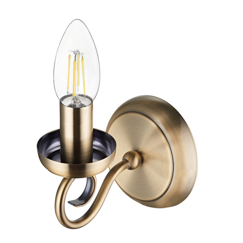 Grazian Traditional Wall Light Fitting with Scroll Arm and Pull Switch, Antique Brass