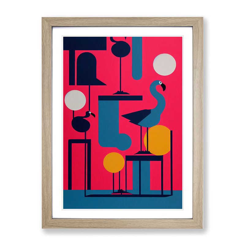 Artistic Flamingo Abstract - Wall Art, 34cm H x 25cm W x 2cm D, Oak Framed Paper