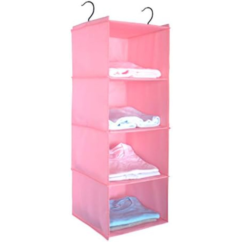Hanging Wardrobe Storage, Advanced Oxford Cloth Hanging Closet Organiser Shelves Set For Clothes Shoes, 4-Shelf, Washable