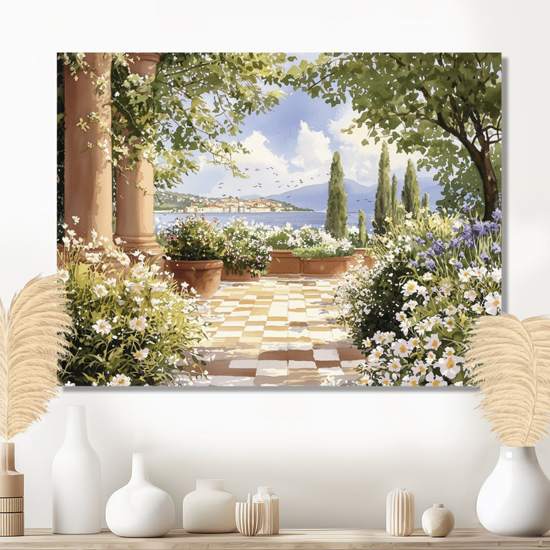 «Serene Scenic Gardens In Italy I», reproduction sur toile, 34" H x 44" W, Toile tendue, Ne s’applique pas